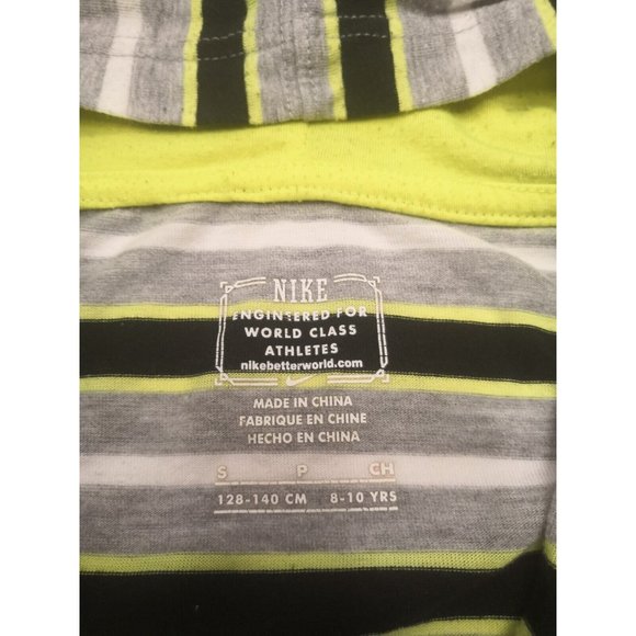 Boys Nike Zip Up Hoodie Striped Black Gray Green Wht. Size 8-10 - Picture 4 of 4